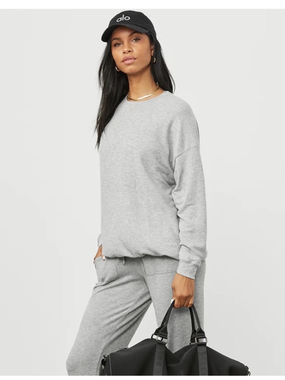 Alo yoga Soho Pullover sweater lightweight long sleeve grey  L oversized